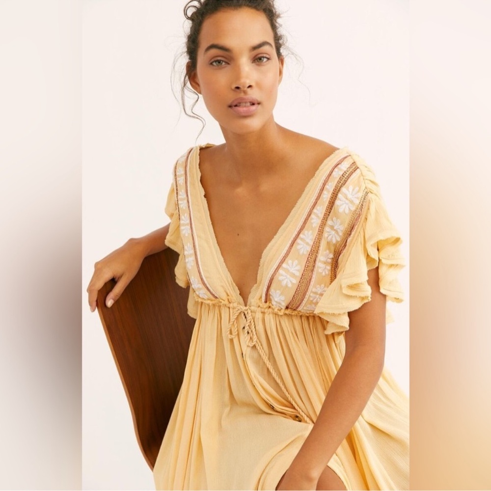 NWT Free People Bali Will Wait for You Midi Dress with Embroidered Details